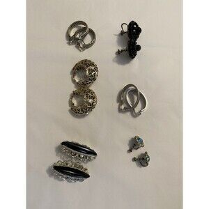 Vintage Clip on Earring Lot 6 Pair Retro Cottage Indie Boho Hoops Beaded Silver